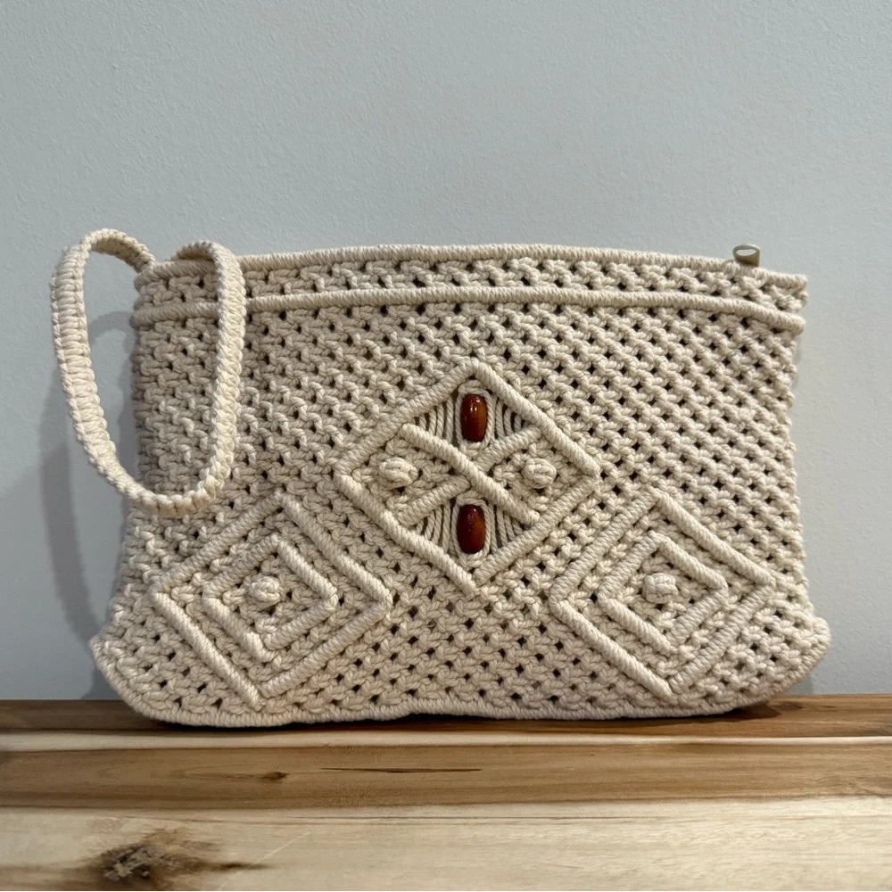 Crochet Women's Bag Cream (2 count) Vintage-THE PEOPLES REPUBLIC OF CHINA ✅SALE✅ - Picture 5 of 14